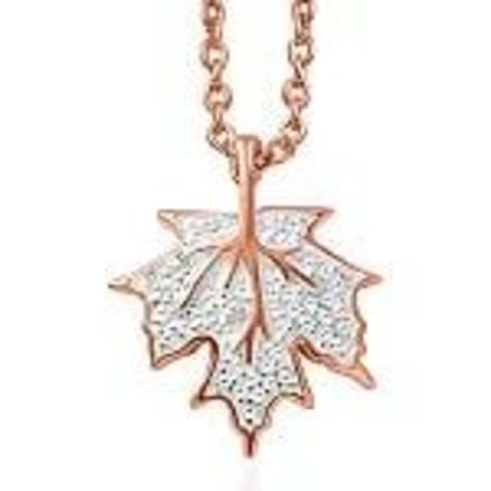Rose Gold Maple Leaf Pendant Necklace with Crystal Accents